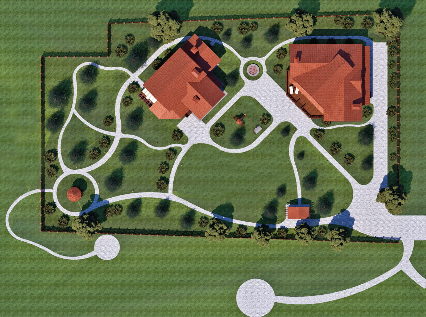 План благоустройства участка 40 соток с двумя домами