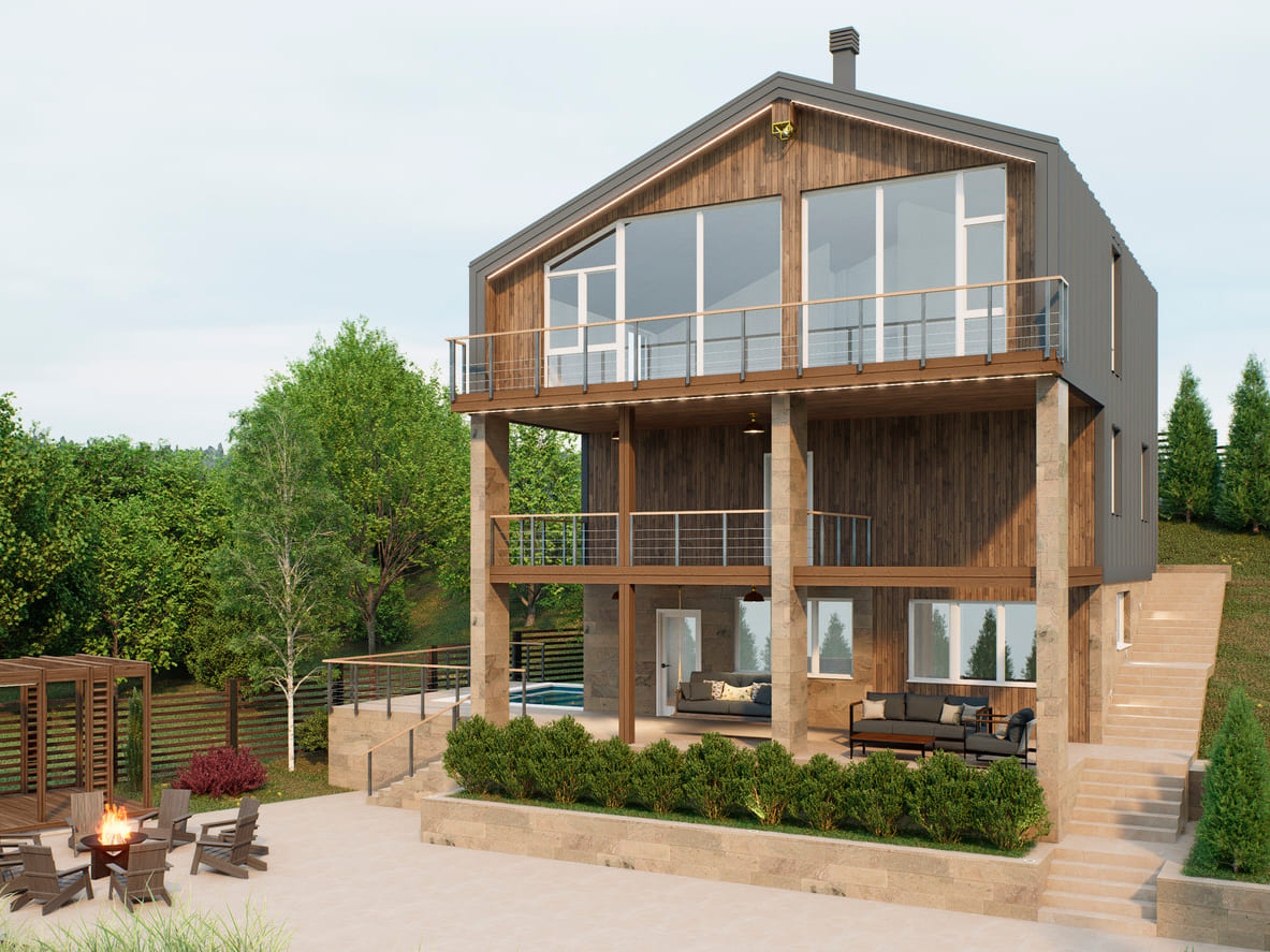 Дом с окружением на участке